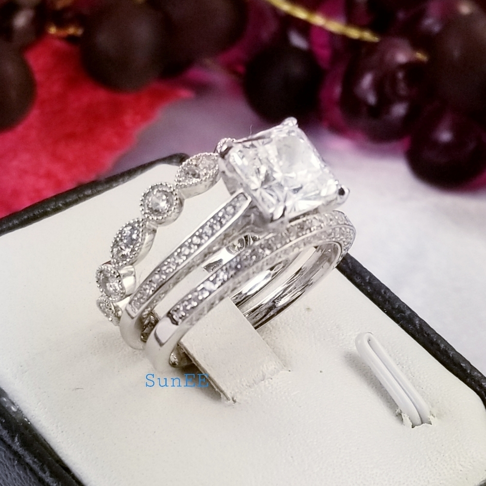 Real 925 Princess Cut Wedding Rings